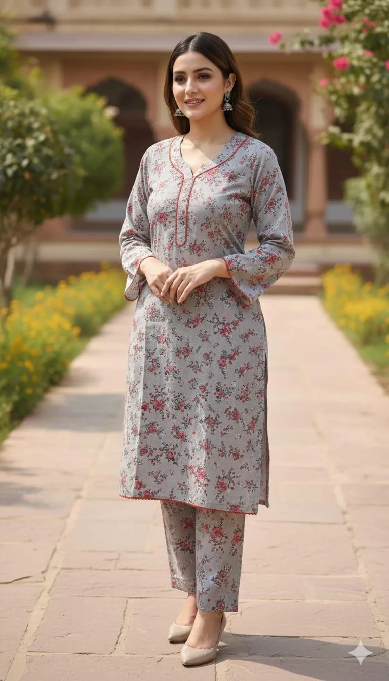 Stylish Women's Stitched Shirt and Trouser Set - 2 Pcs in Printed Crystal Wool
