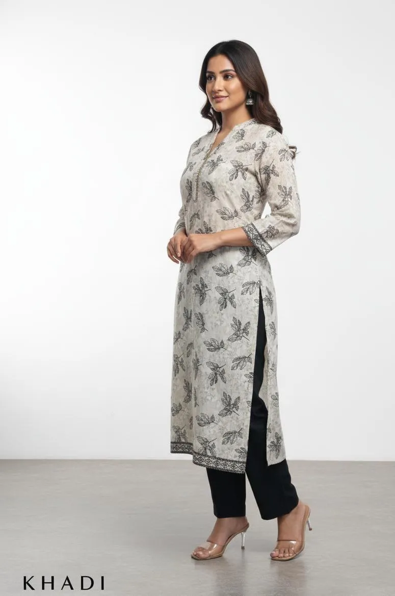 Elegant Women's Stitched Khaddar Suit with Printed Shirt and Plain Trouser | 2 Pcs Set