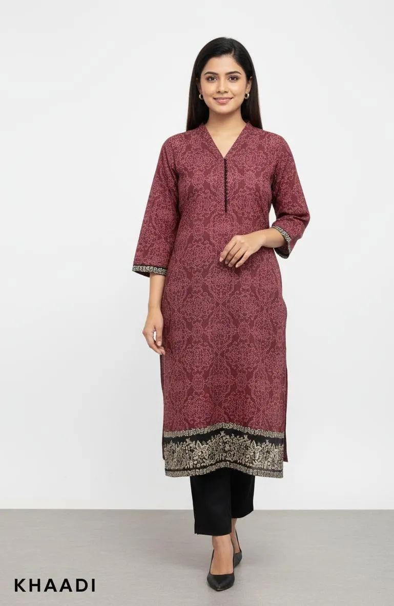 Stylish Printed Khaddar Shirt and Trouser Set - 2 Pcs for Everyday Wear