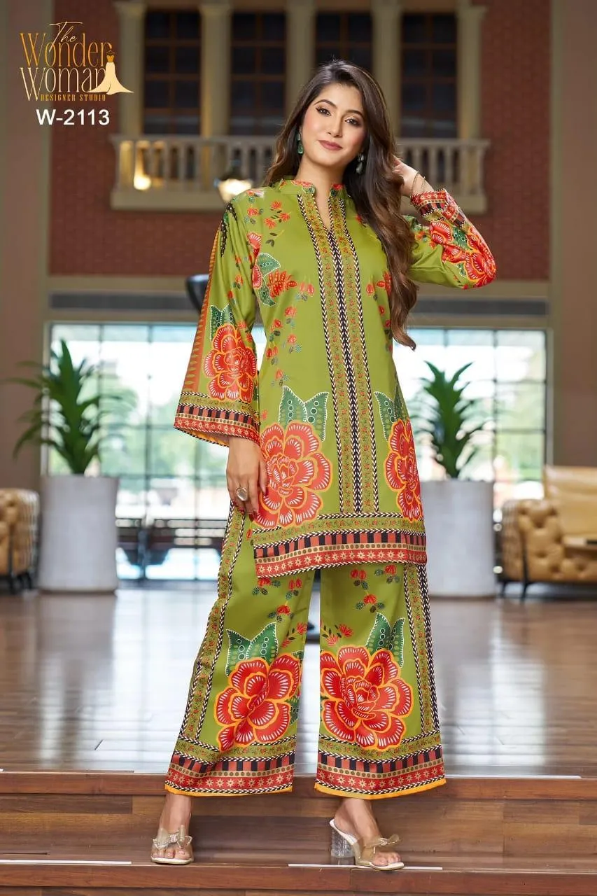 2 Pcs Women's Stitched Wool Digital Print Shirt And Trouser