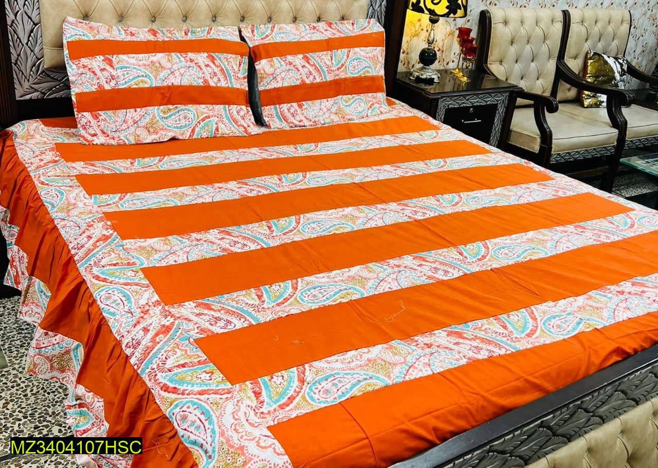 3 Pcs Cotton Sotton Frill Bedsheet