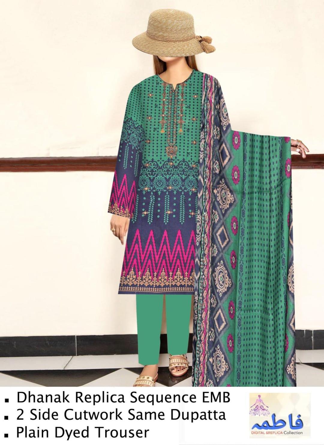 3 Pcs Women's Unstitched Dhanak Printed Suit