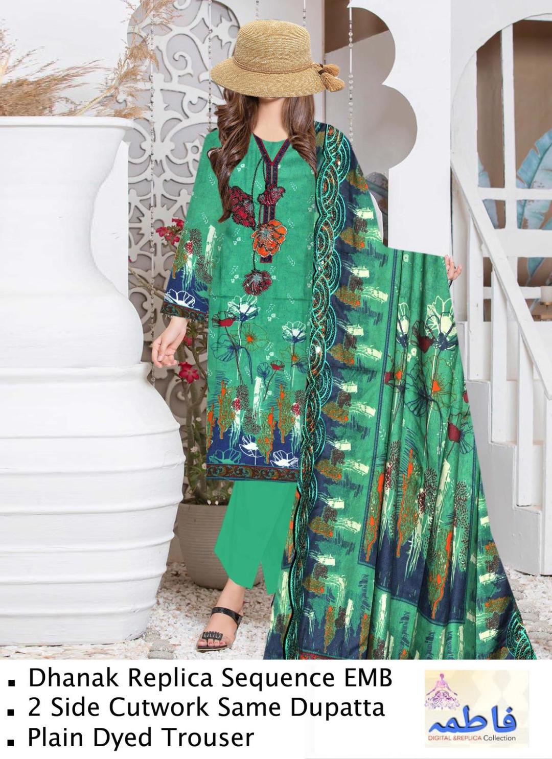 3 Pcs Women's Unstitched Printed Embroidered Suit