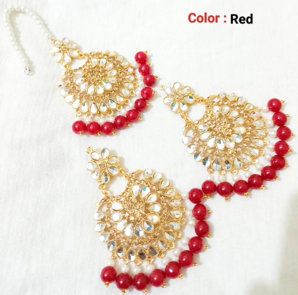 Mehroon Kundan Earrings With Bindiya Set