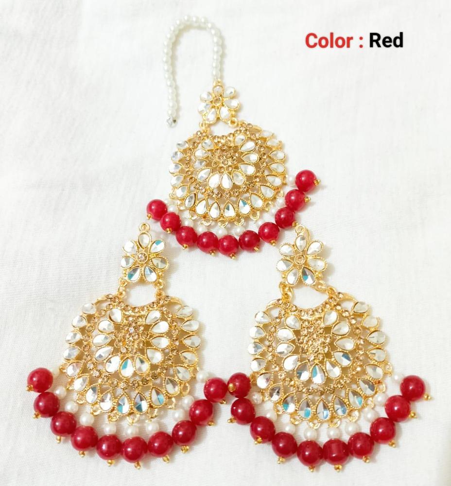 Mehroon Kundan Earrings With Bindiya Set