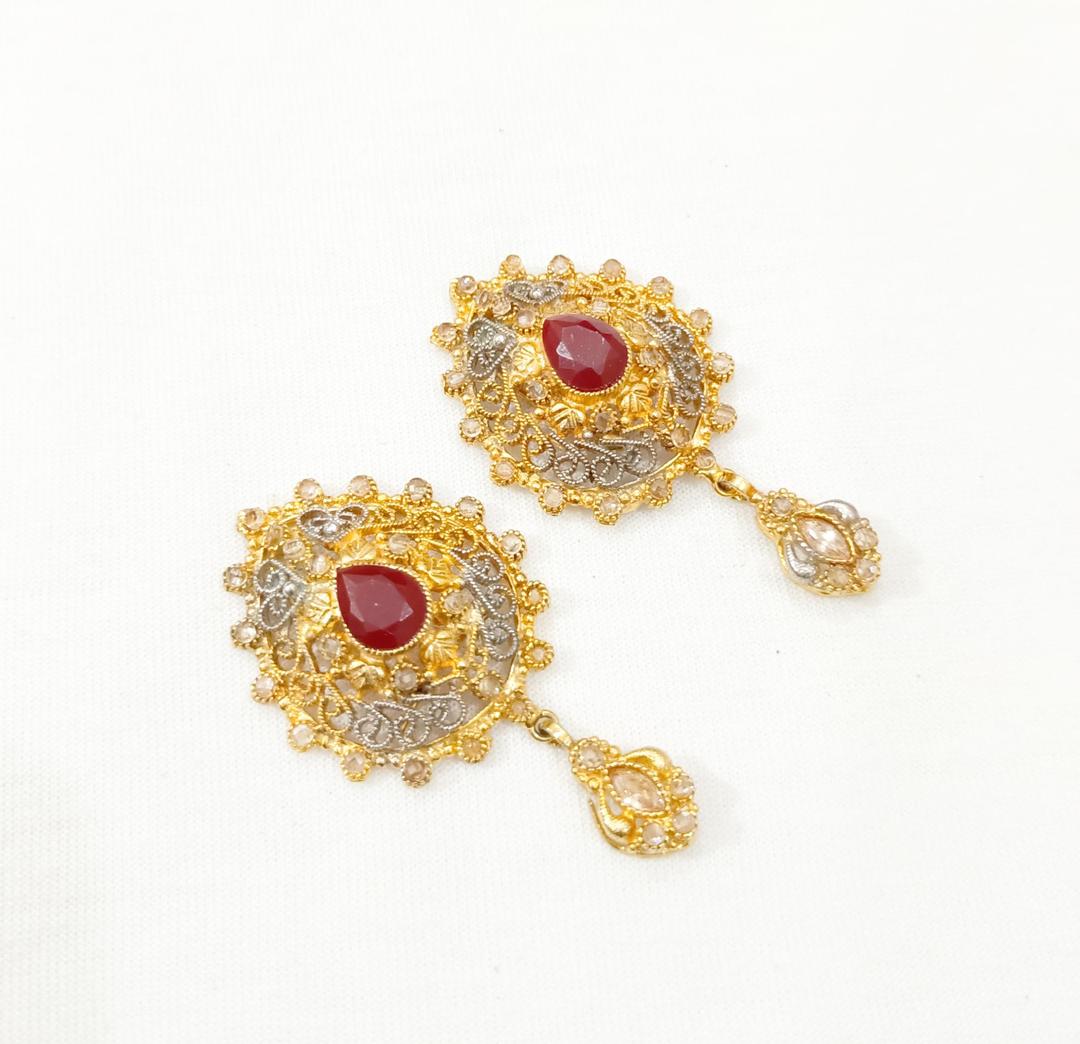 Stunning Maroon Gold Plated Earrings - 2 Pcs Set