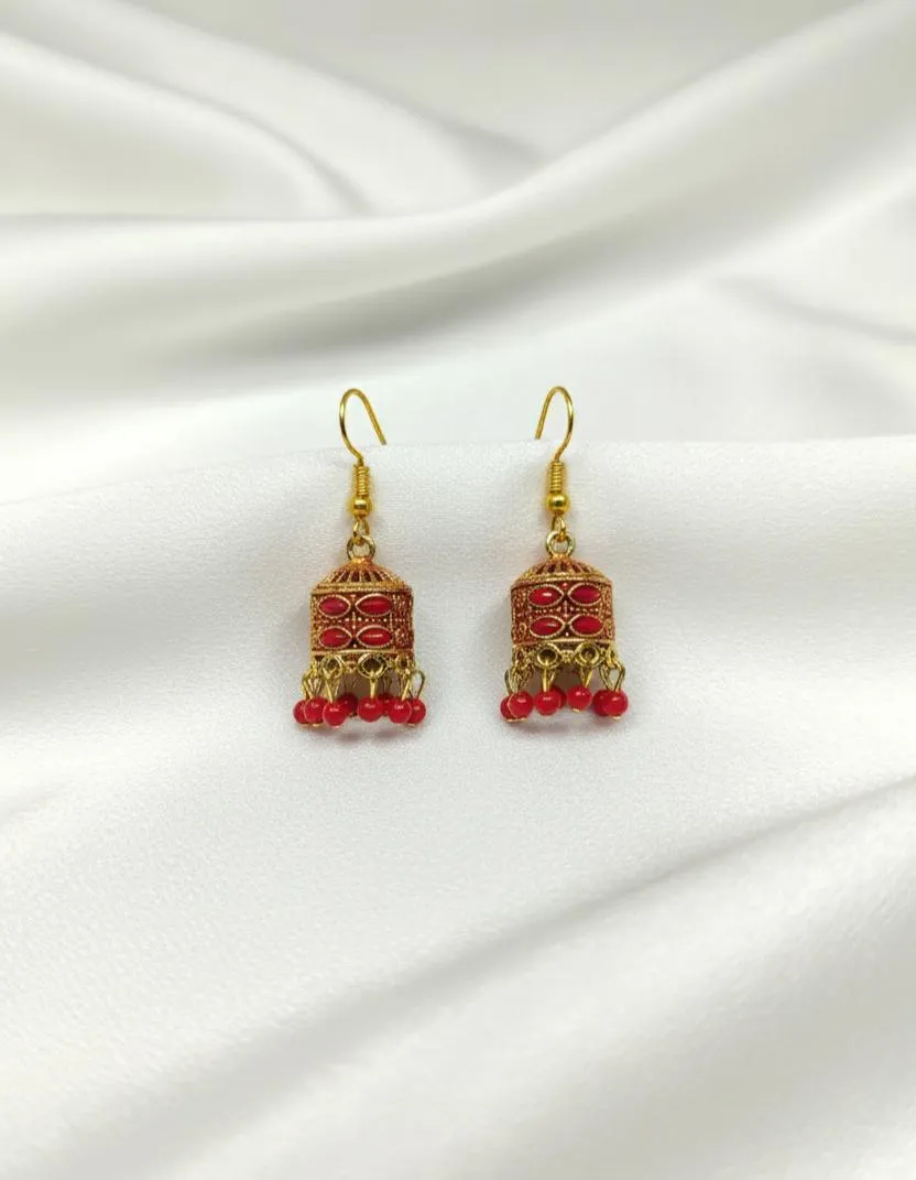 Stunning 2 Layered Maroon and Green Jhumka - 2 Pcs