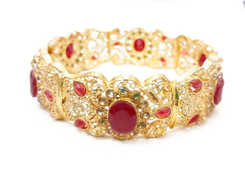 1 Pc Gold Plated Artificial Stones Kara Bangle