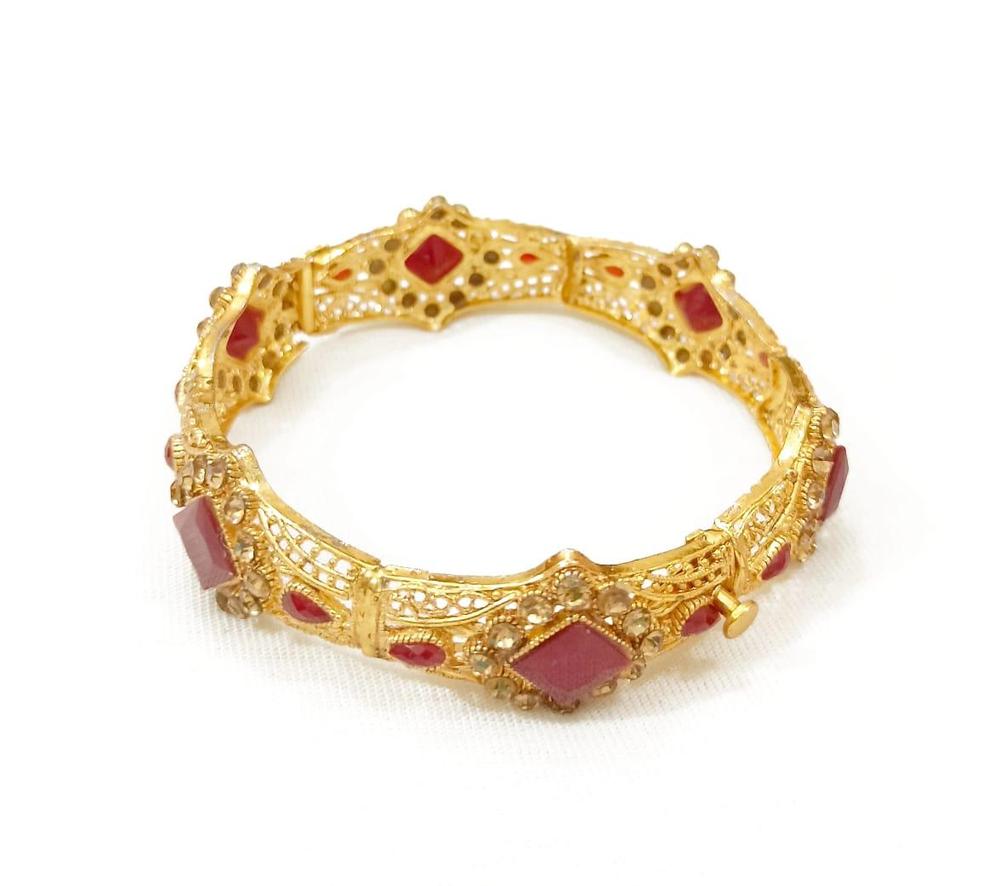 1 Pc Gold Plated Artificial Stones Kara Bangle