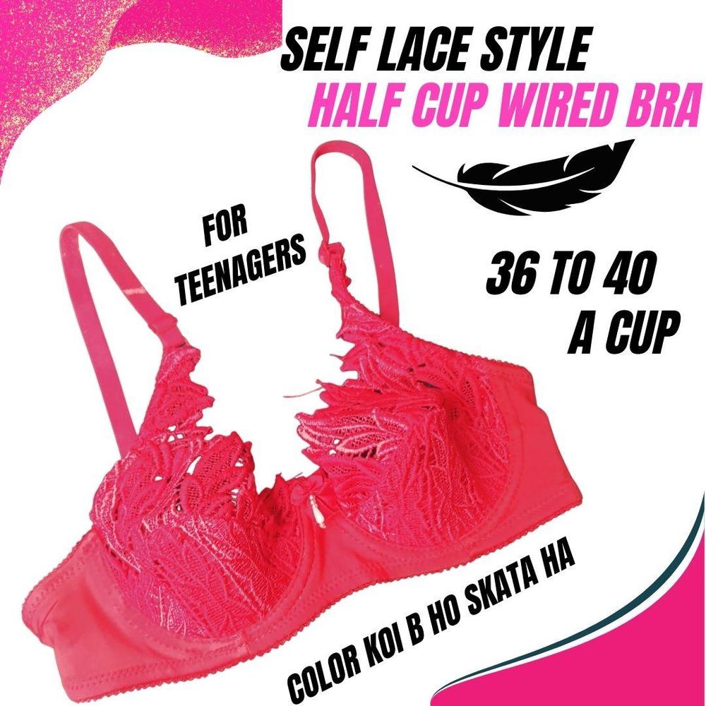 Cotton Self Lace Style Bra, Pack Of 2