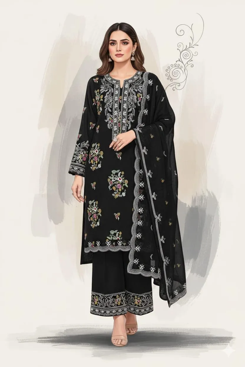 3 Pcs Women's Unstitched Embroidered Suit