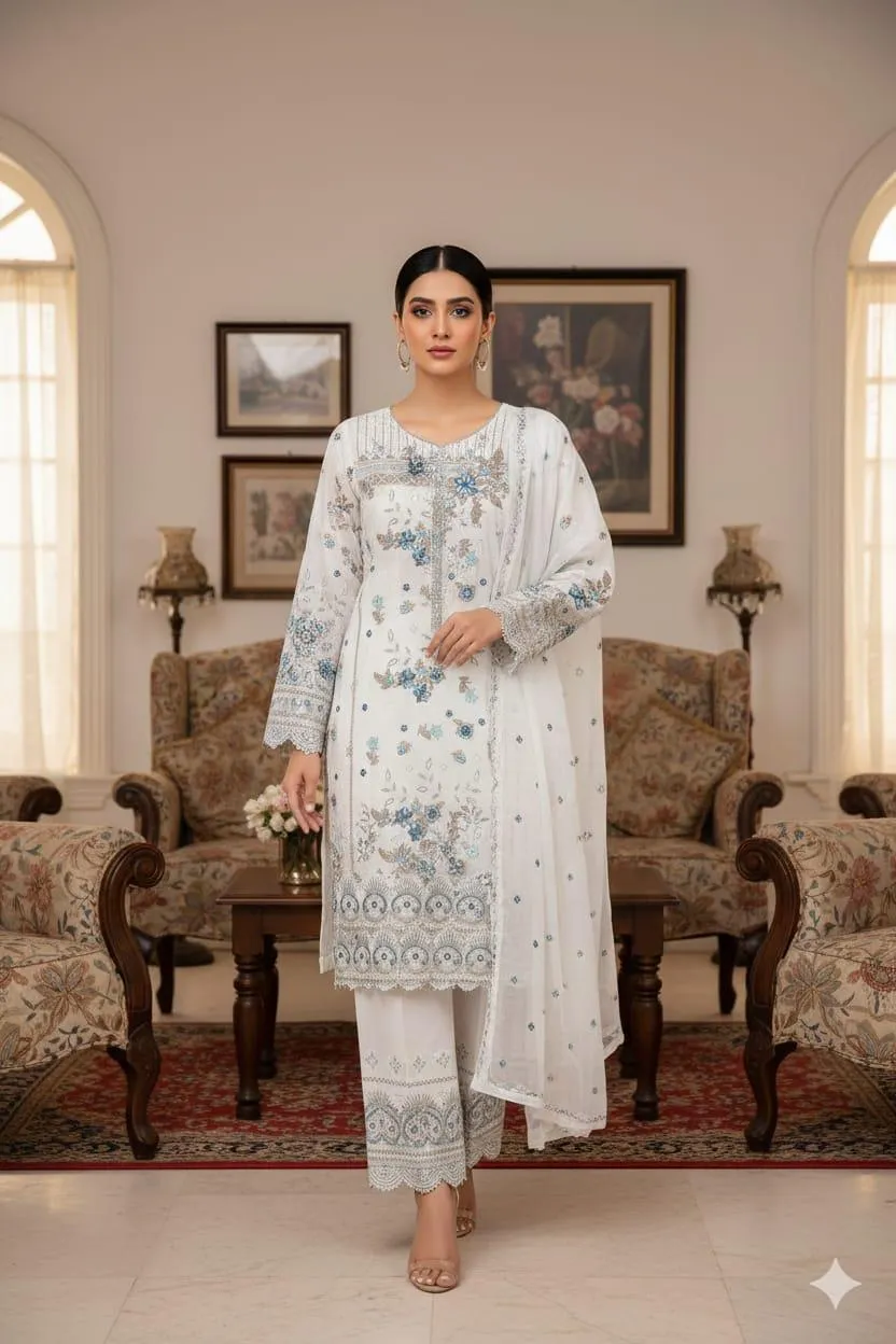 3 Pcs Women's Unstitched Embroidered Suit