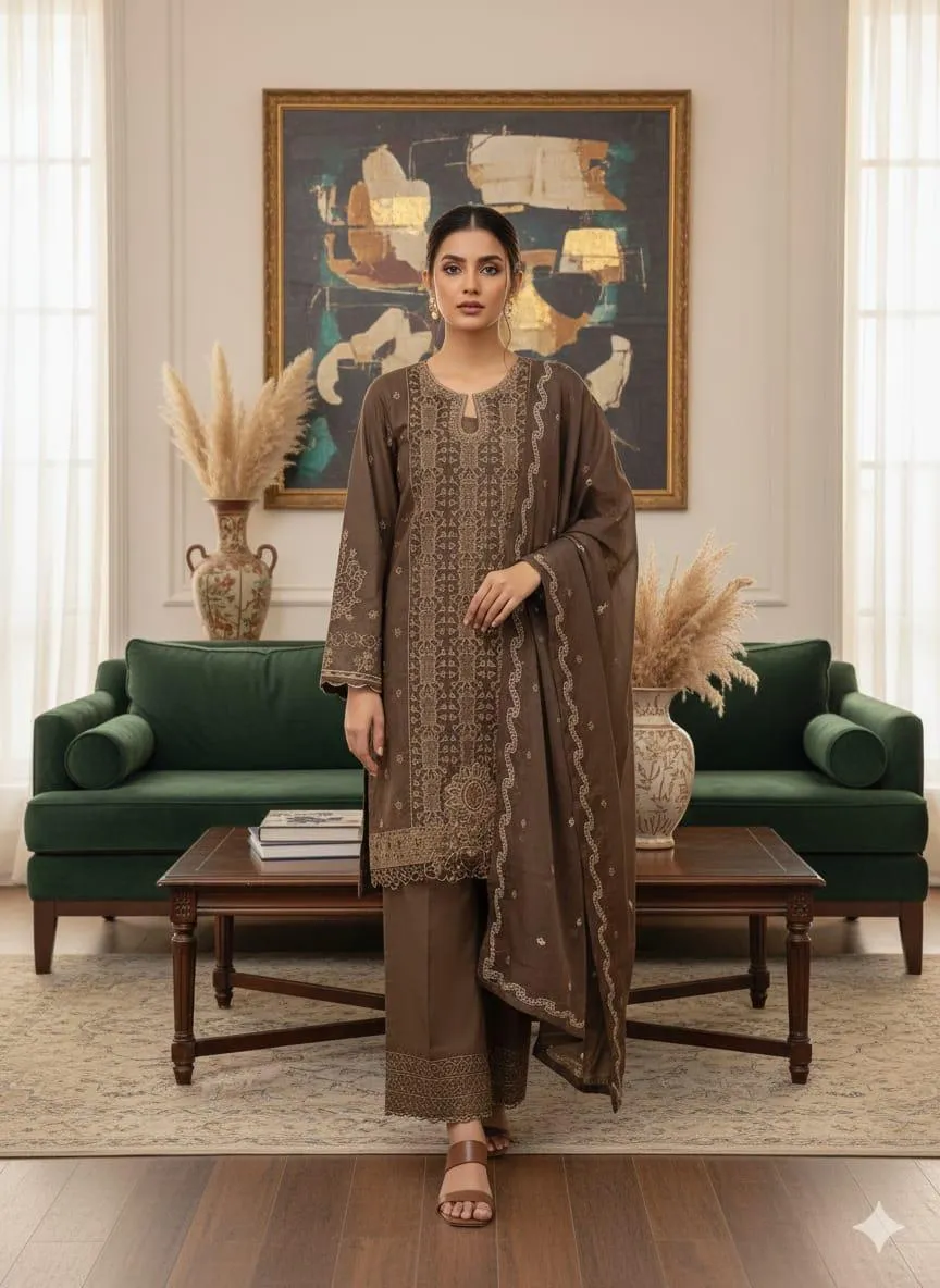 3 Pcs Women's Unstitched Embroidered Suit