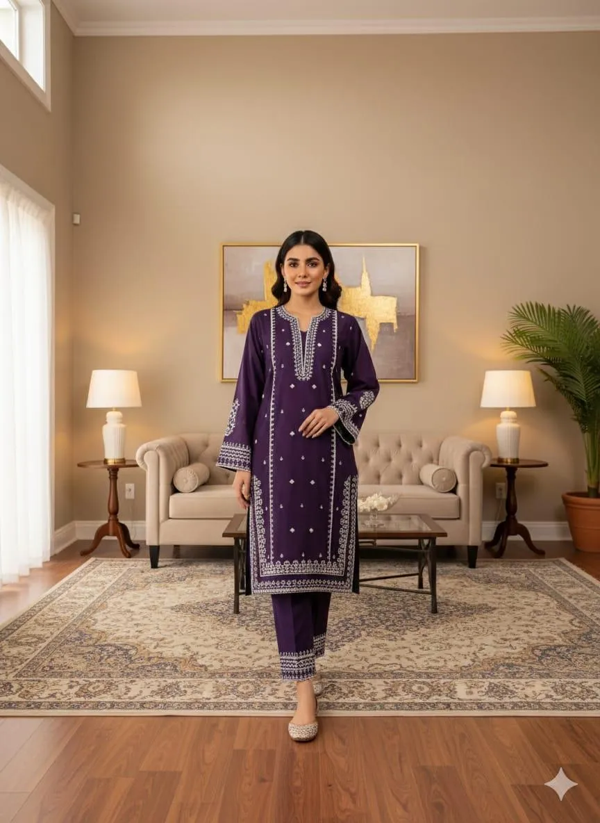 2 Pcs Women's Unstitched Embroidered Suit