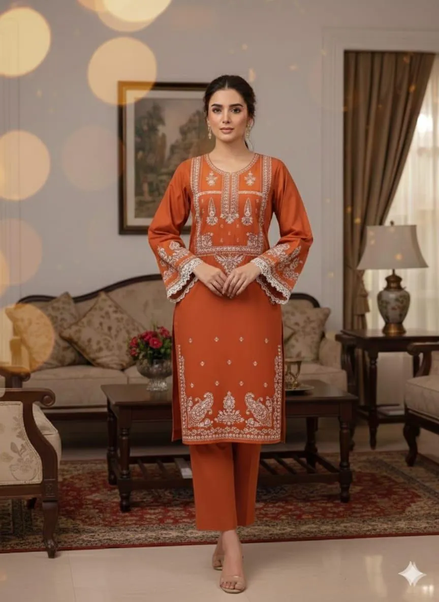 2 Pcs Women's Unstitched Embroidered Suit