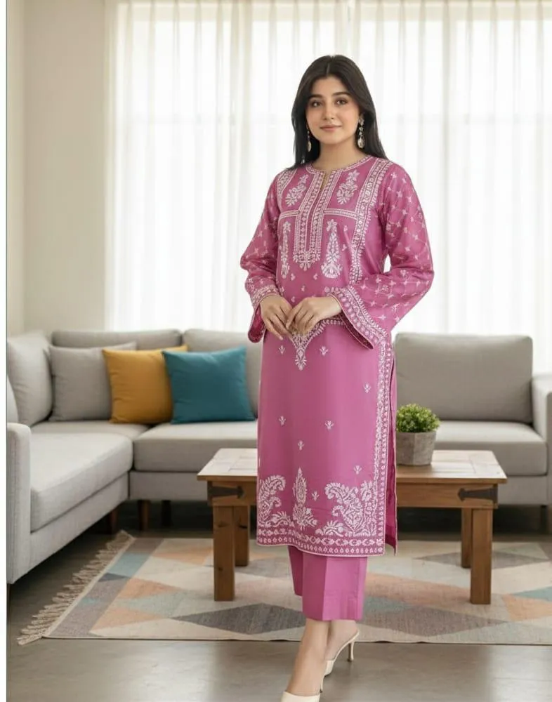 2 Pcs Women's Unstitched Embroidered Suit