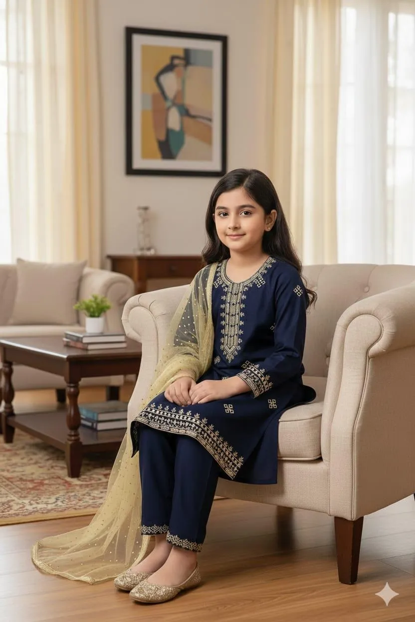 3 Pcs Girl's Lawn Embroidered Unstitched Suit