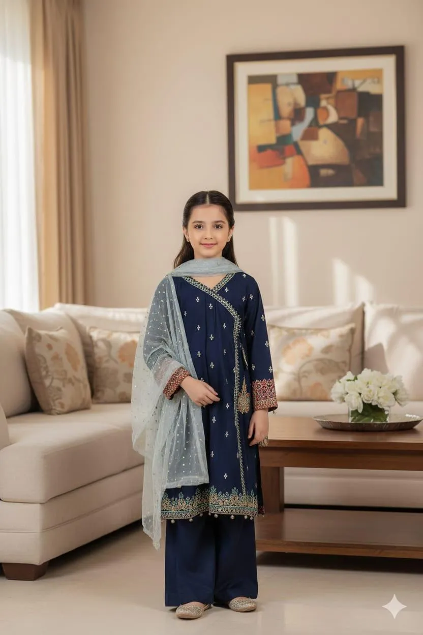 3 Pcs Girl's Lawn Embroidered Unstitched Suit