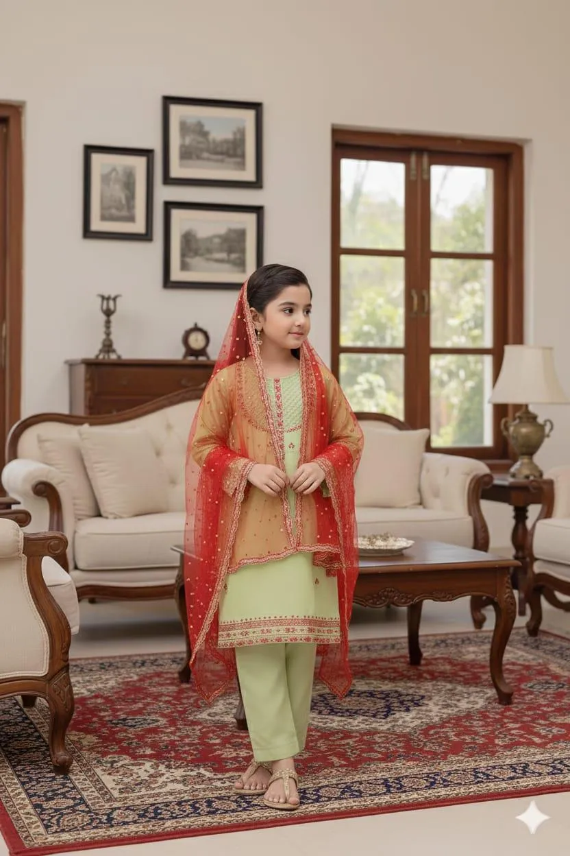 3 Pcs Girl's Lawn Embroidered Unstitched Suit