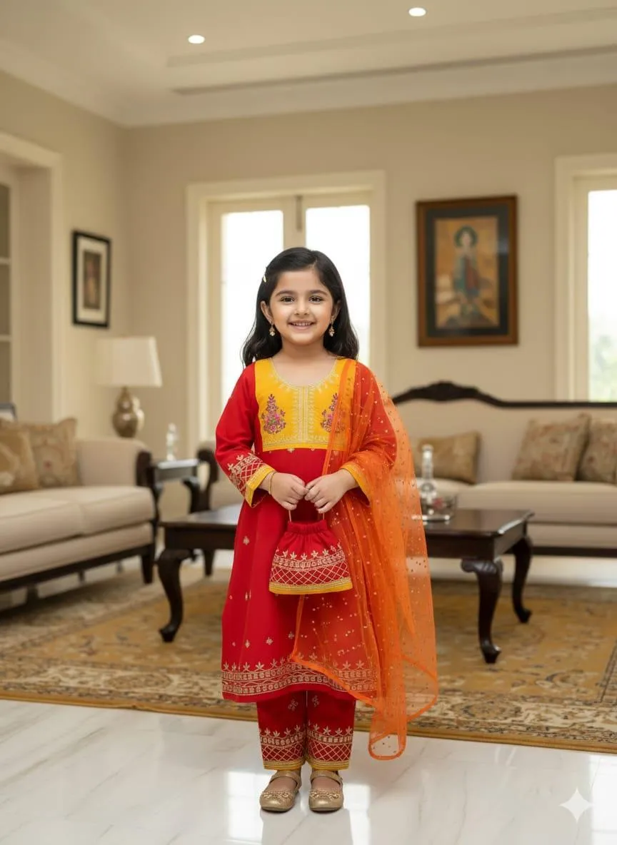 3 Pcs Girl's Lawn Embroidered Unstitched Suit