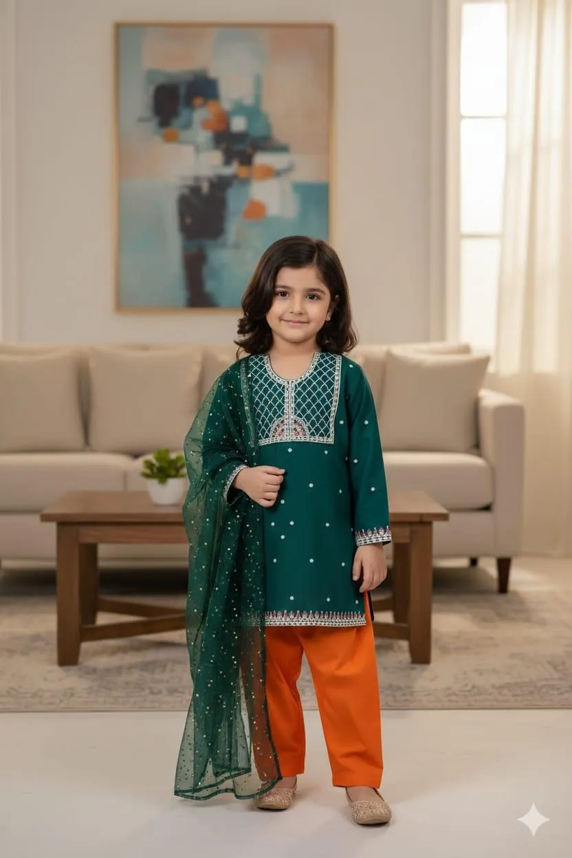 3 Pcs Girl's Lawn Embroidered Unstitched Suit