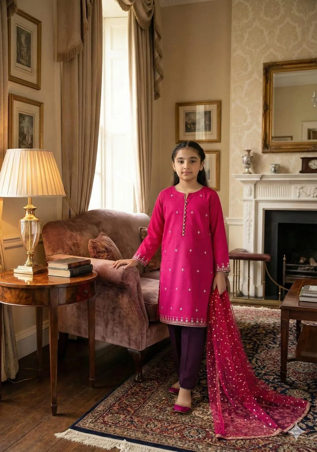 3 Pcs Girl's Lawn Embroidered Unstitched Suit