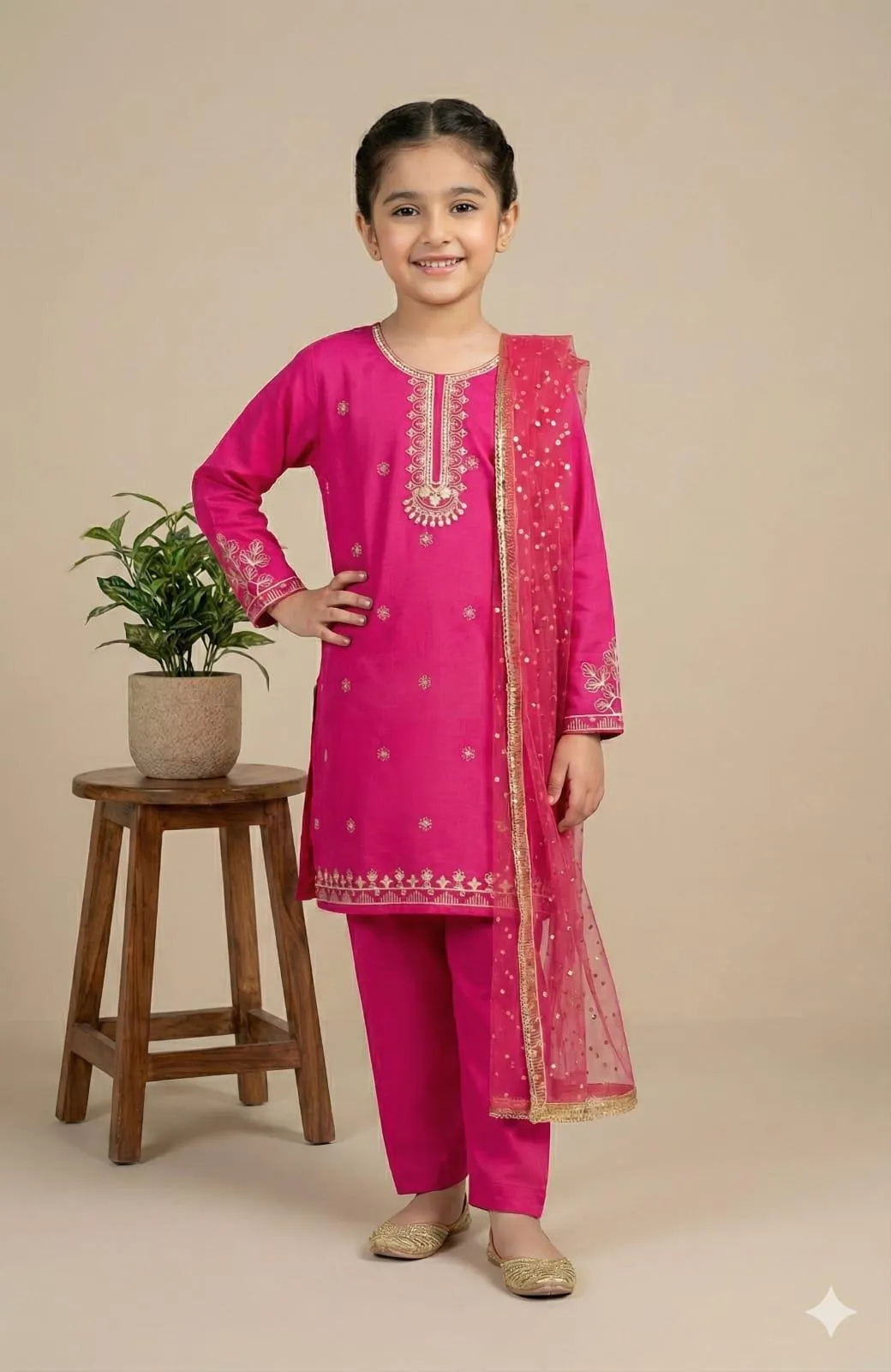 3 Pcs Girl's Lawn Embroidered Unstitched Suit