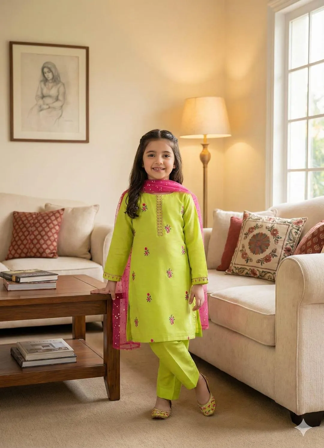 3 Pcs Girl's Lawn Embroidered Unstitched Suit