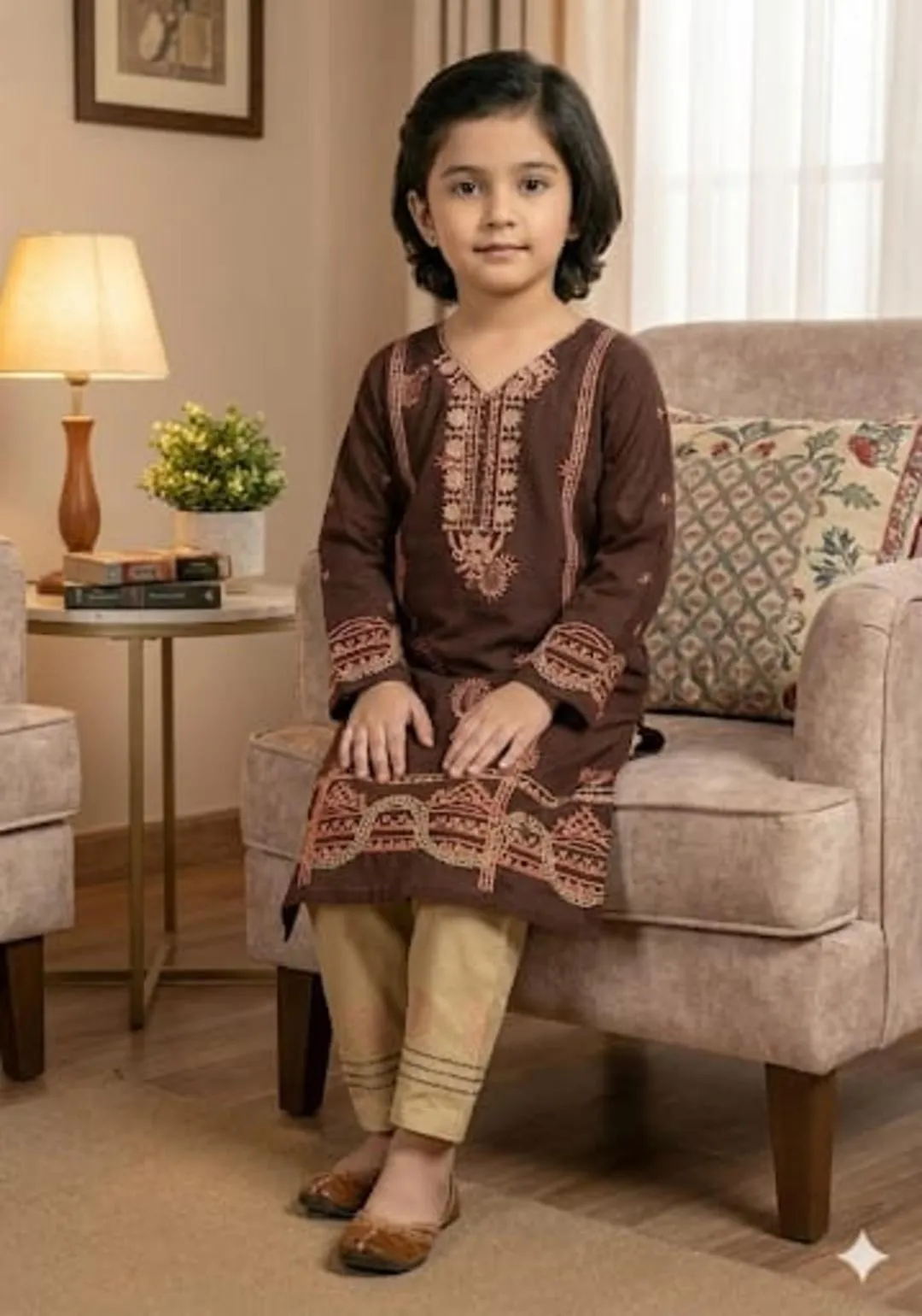 2 Pcs Girl's Lawn Embroidered Unstitched Suit