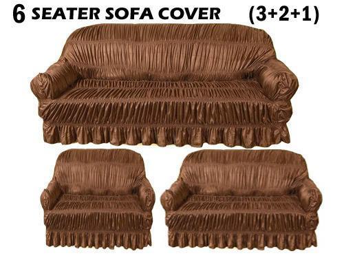 3 Pcs Jersey Self Textured Sofa Cover Set, 6 Seater