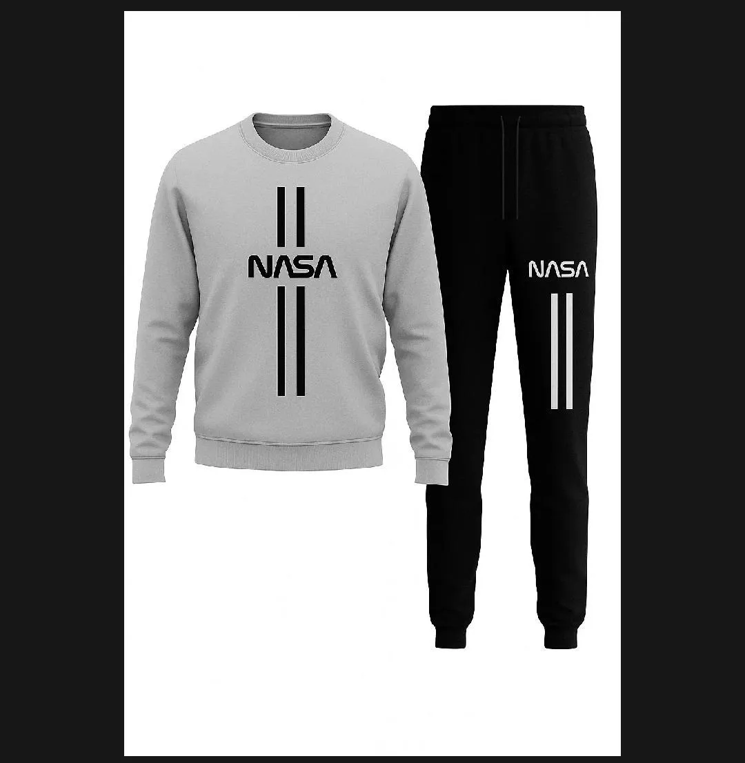 2 Pcs Men's Fleece Printed Sweatshirt Track Suit