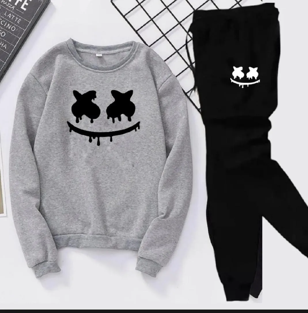 2 Pcs Men's Fleece Printed Sweatshirt Track Suit