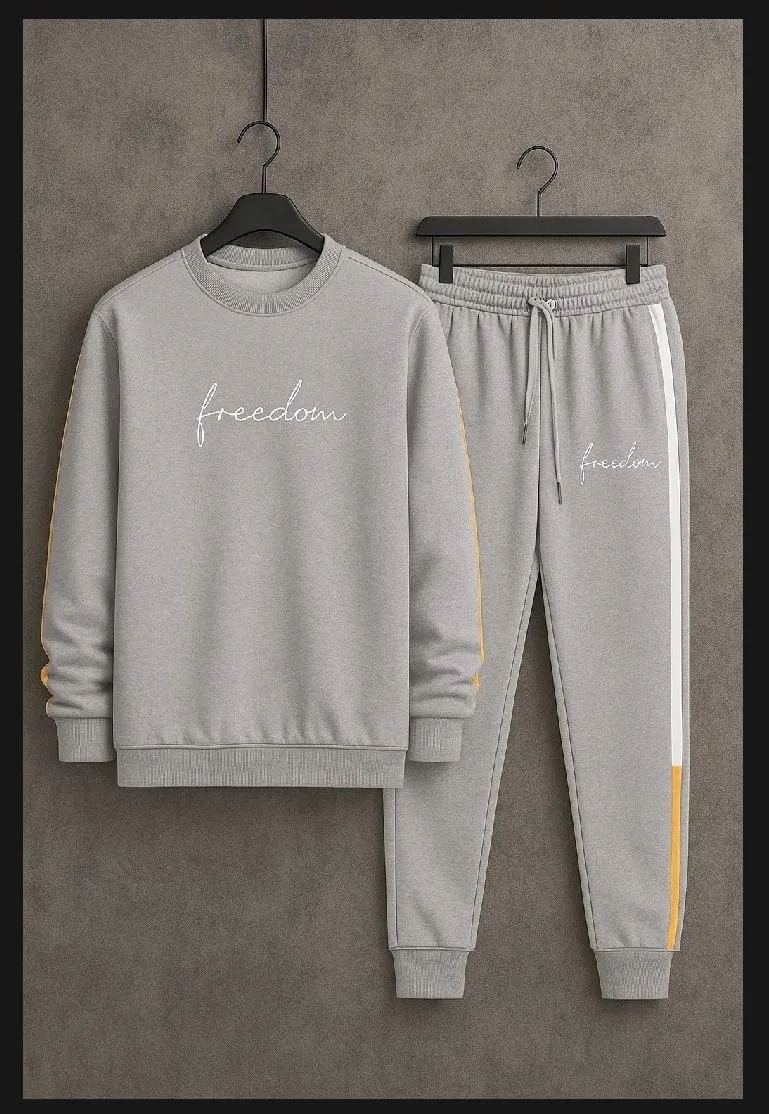 2 Pcs Men's Fleece Printed Sweatshirt Track Suit