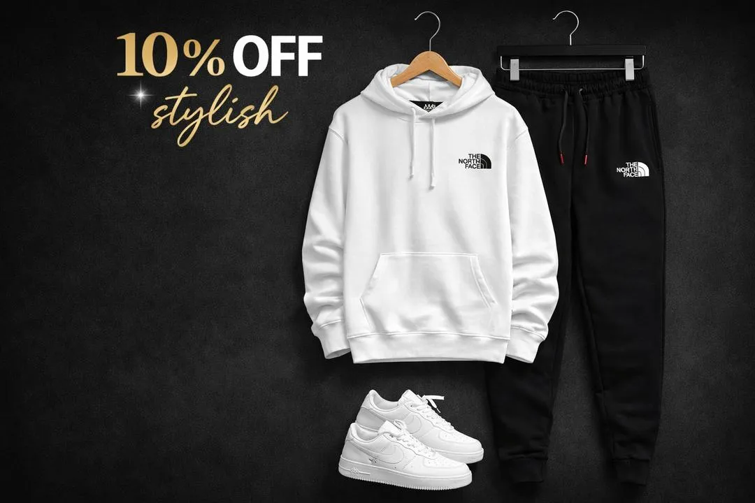 2 Pcs Men's Fleece Printed Hoodie Track Suit