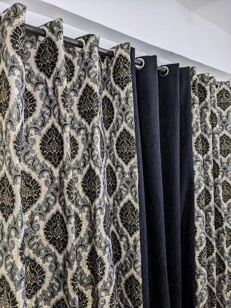 3 Pcs Velvet Jacquard Curtain