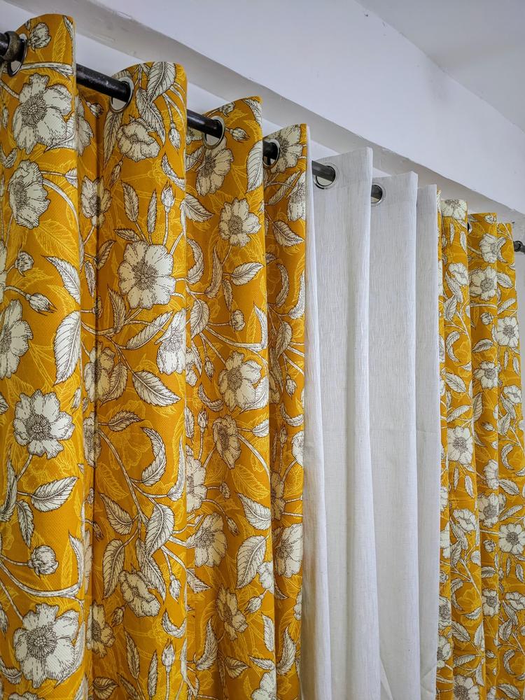 3 Pcs Cotton Duck Printed Indoor Home Curtains