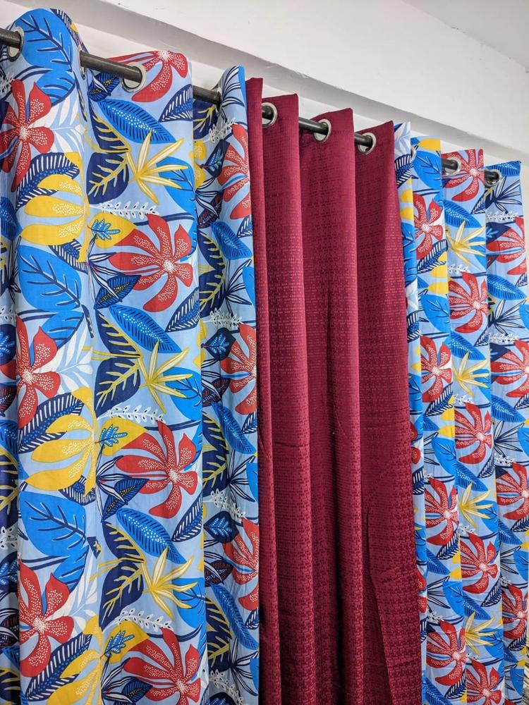 3 Pcs Cotton Duck Printed Curtains