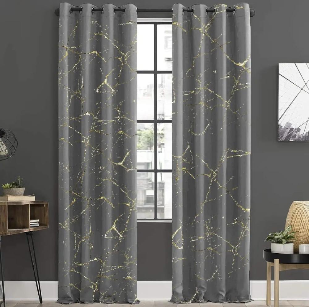 Jacquard Marble Curtains Gray Gold 92x54 Inch