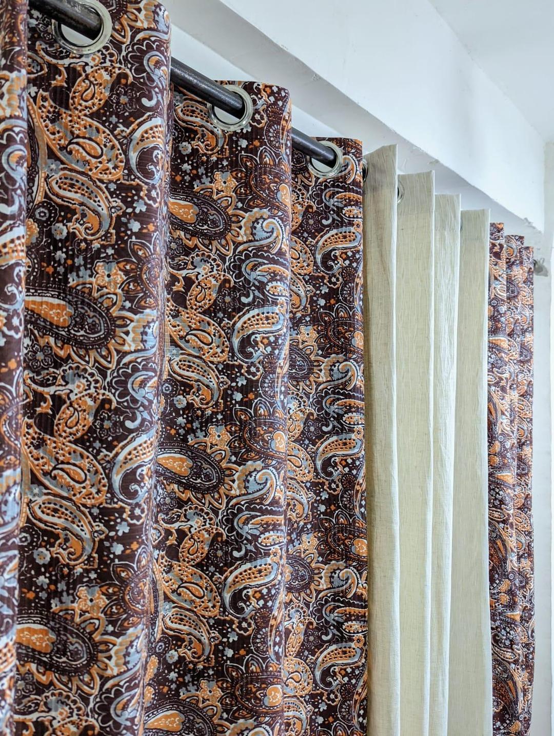 3 Pcs Cotton Printed Curtains Sets