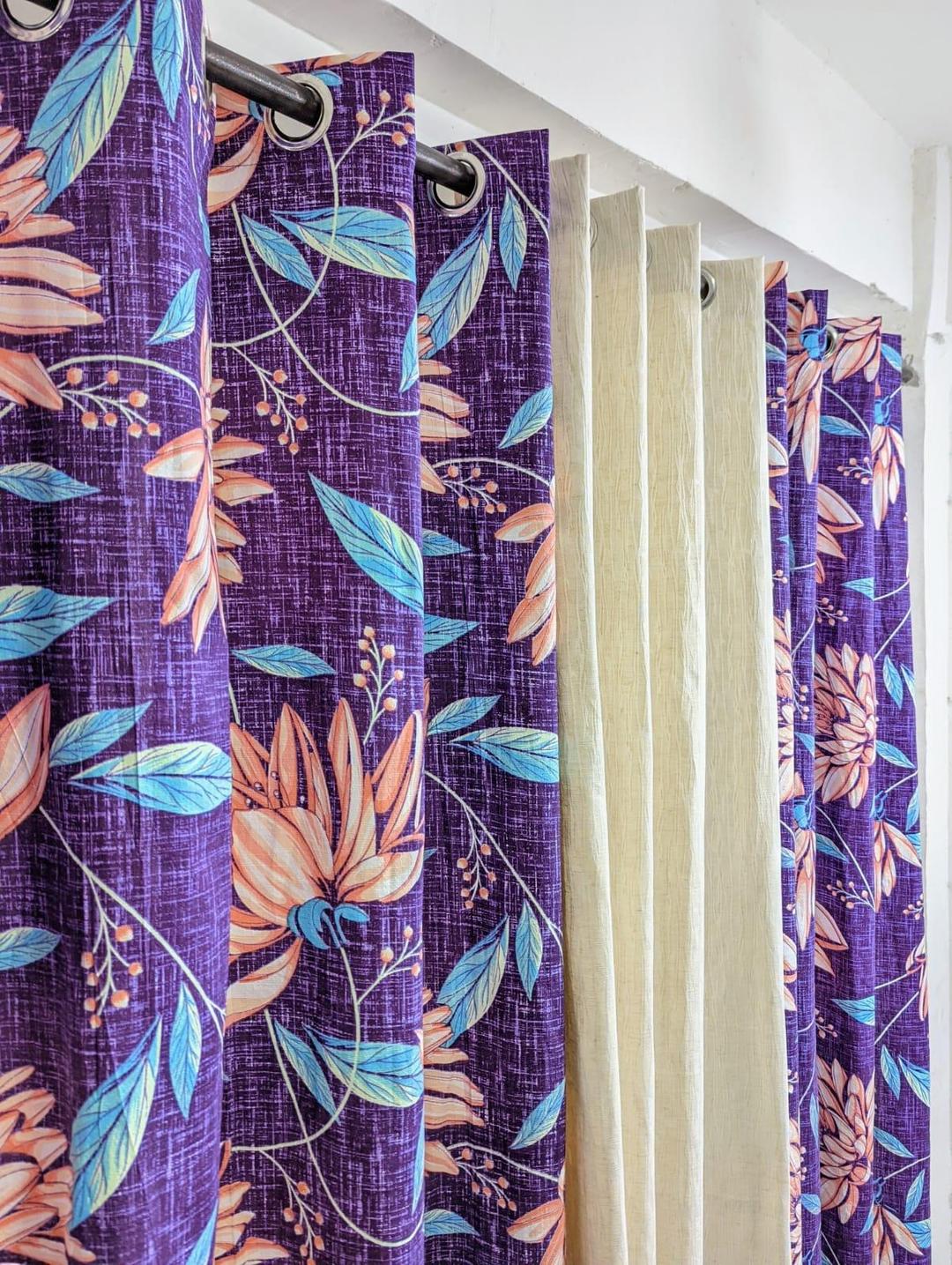 3 Pcs Cotton Printed Curtains Sets