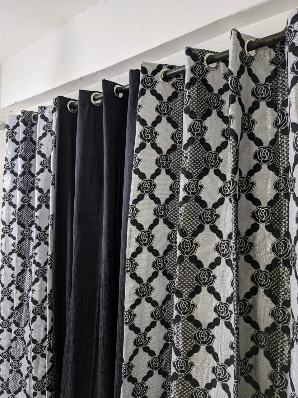 3 Pcs Velvet Jacquard Printed Curtain Set