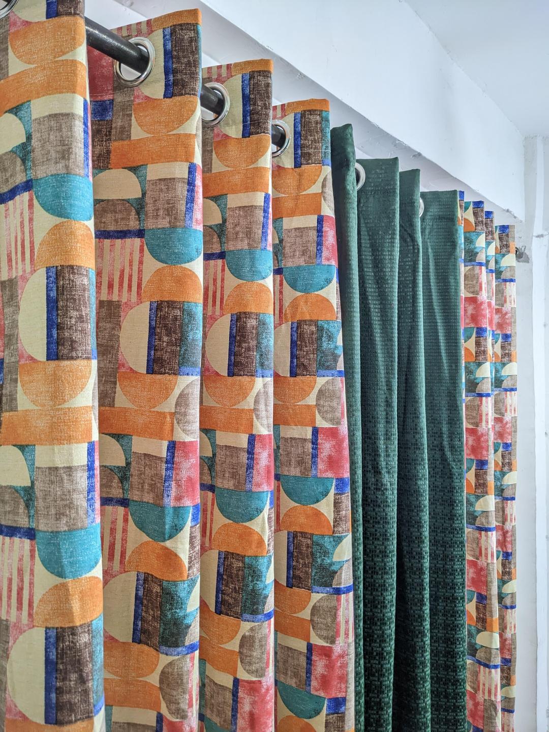 3 Pcs Printed Cotton Indoor Home Curtains - Multicolor Style