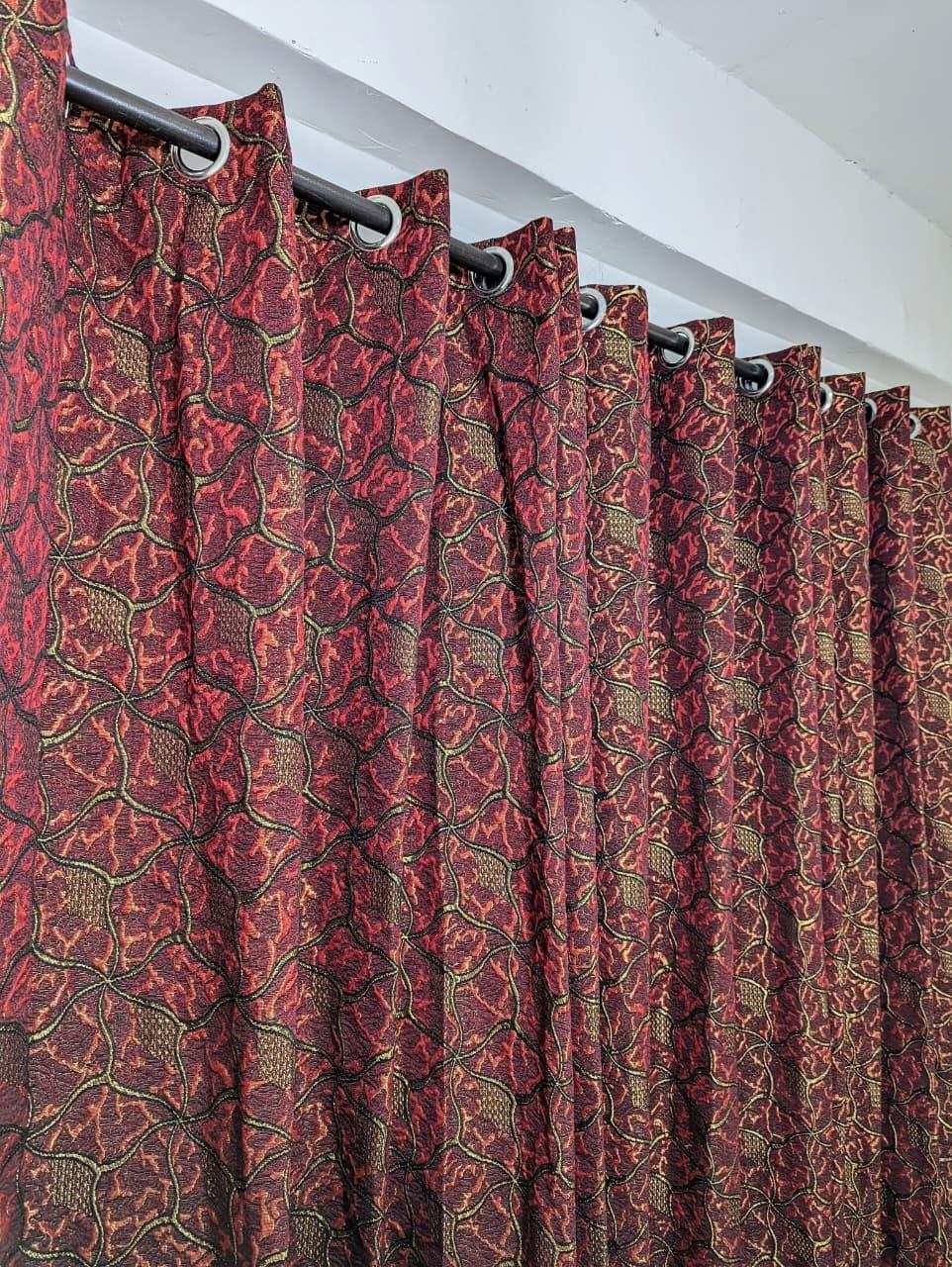 Elegant Maroon Jacquard Indoor Home Curtains - 1 Pc