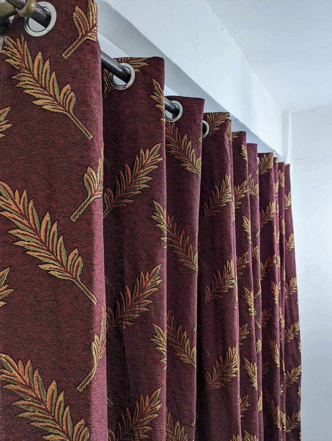Luxurious Maroon Jacquard Indoor Home Curtains - 1 Pc