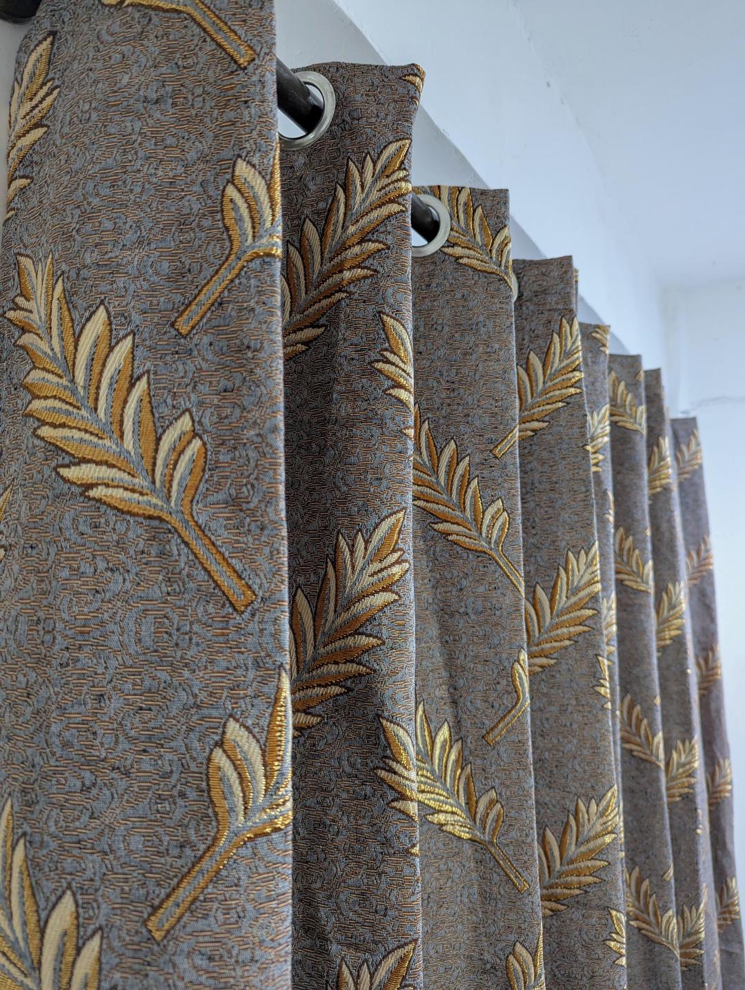 Elegant Brown Jacquard Printed Double Sided Curtain - 1 Pc