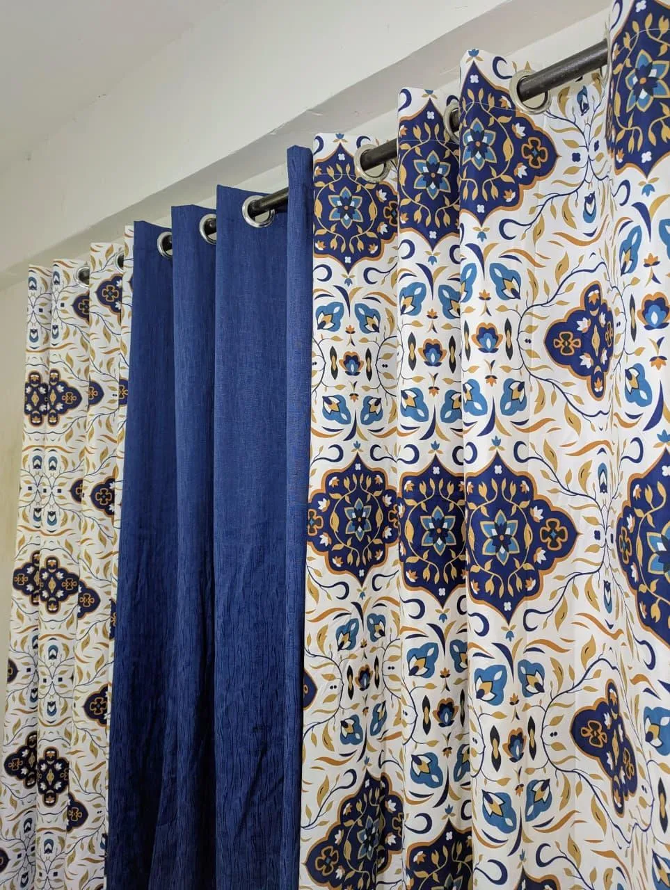 Vibrant Multicolor Cotton Printed Indoor Home Curtains - 3 Pcs