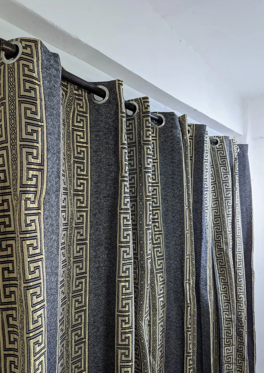 Stylish 1 Pc Grey Jacquard Indoor Home Curtains - Printed Design
