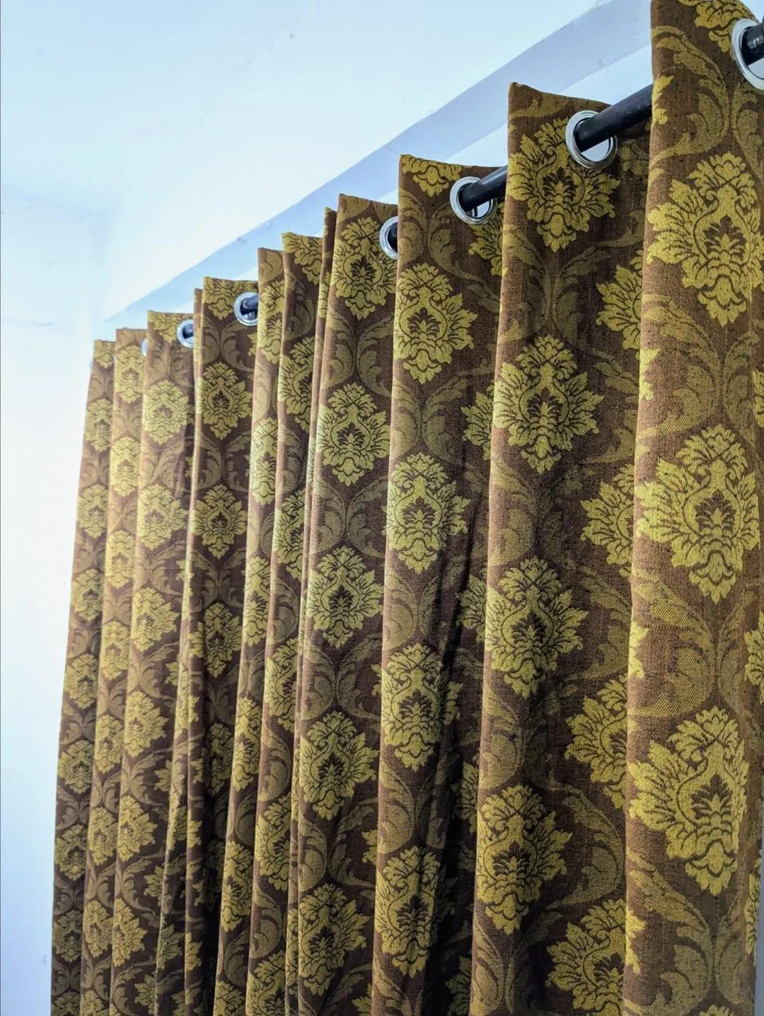 Stunning Golden Jacquard Indoor Home Curtains - 1 Pc, Printed Design