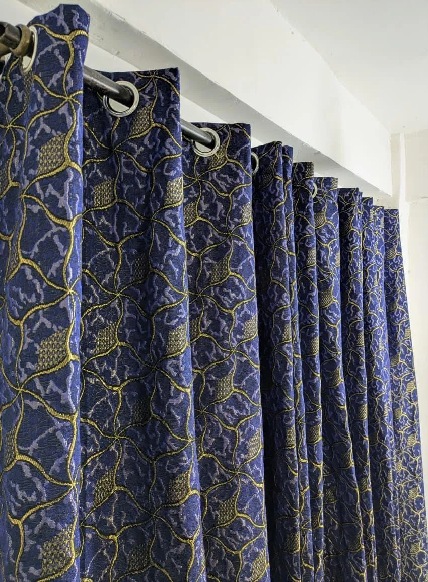 Elegant Blue Jacquard Indoor Home Curtains - 1 Pc