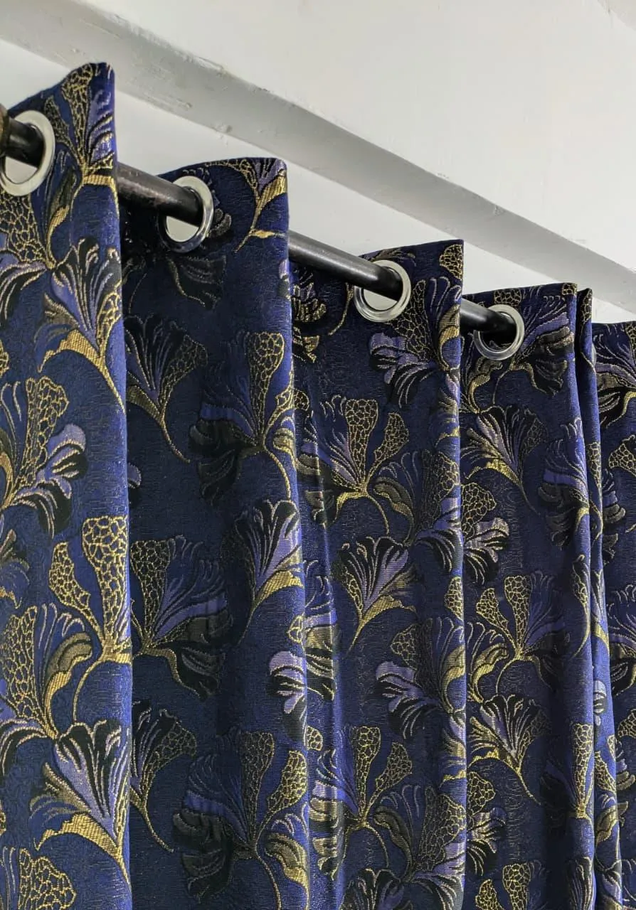 Elegant Blue Jacquard Indoor Home Curtains - 1 Pc